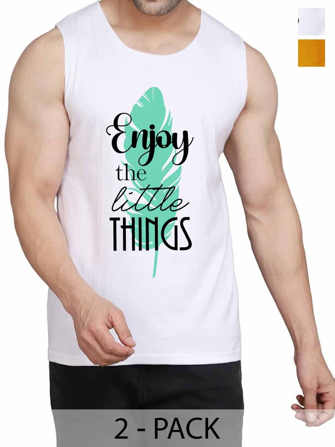 

WOOSTRO Pack Of 2 Printed Cotton Innerwear Vests RS26 (ENJOY WHITE)(MORE MUSTARD)