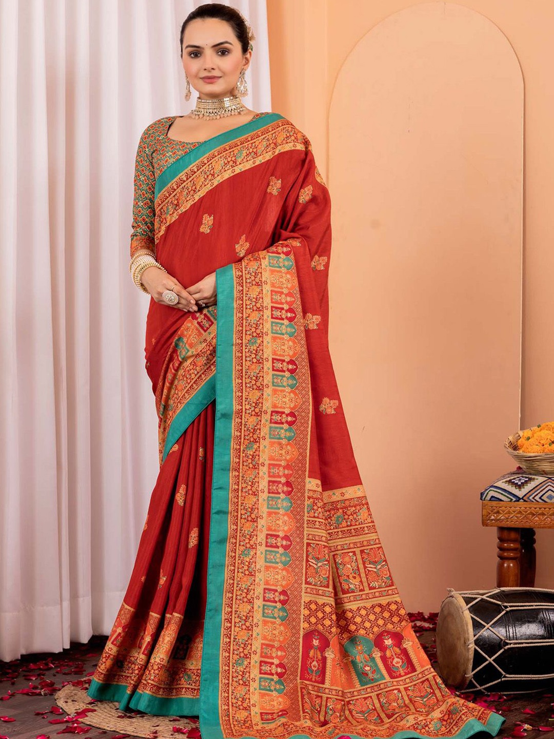 

Anouk Ethnic Motifs Silk Blend Saree, Rust