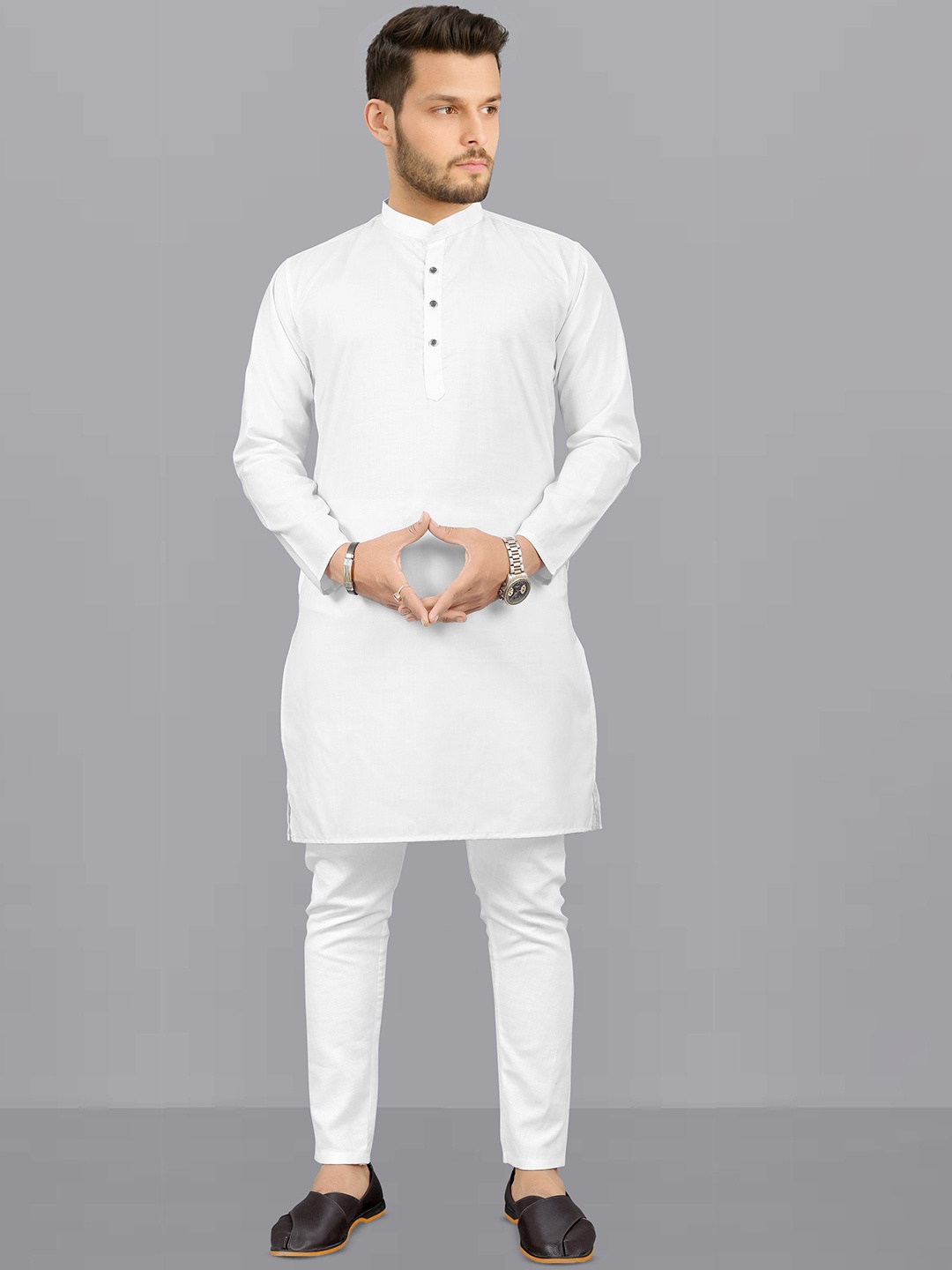 

Fashion FRICKS Band Collar Straight Kurta With Pyjamas, White