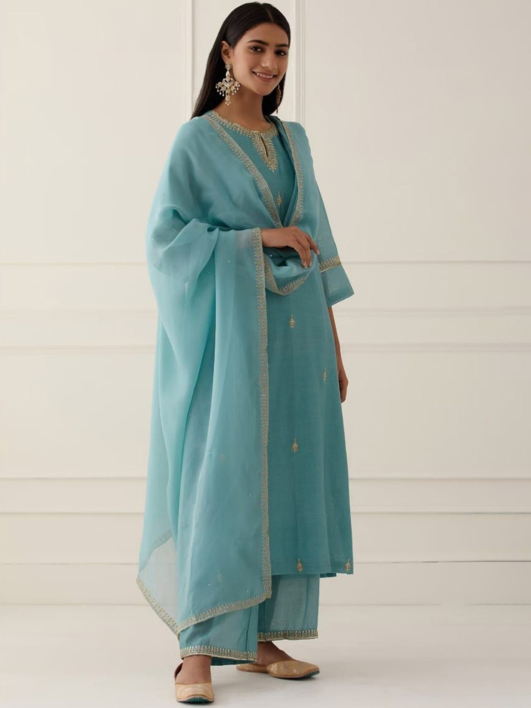 

mimi design Women Regular Kurta with Dhoti Pants & With Dupatta, Teal