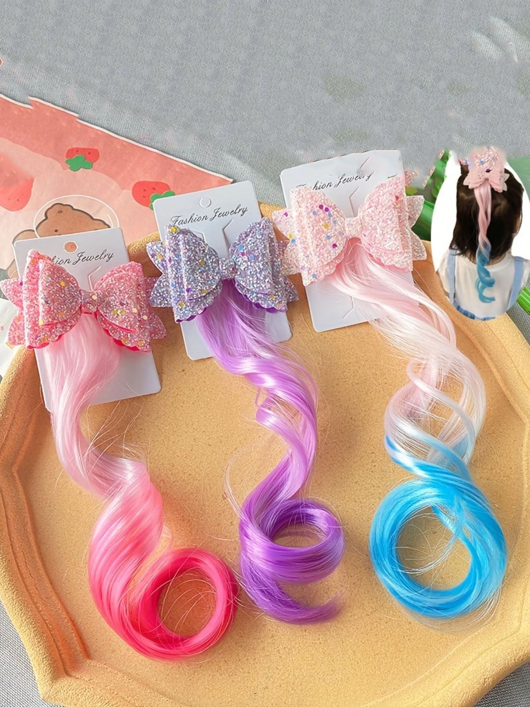 

LYTIX Set Of 3 Clip In Wavy Colorful Braided Wig- Multicolor- 11.8 Inch, Assorted