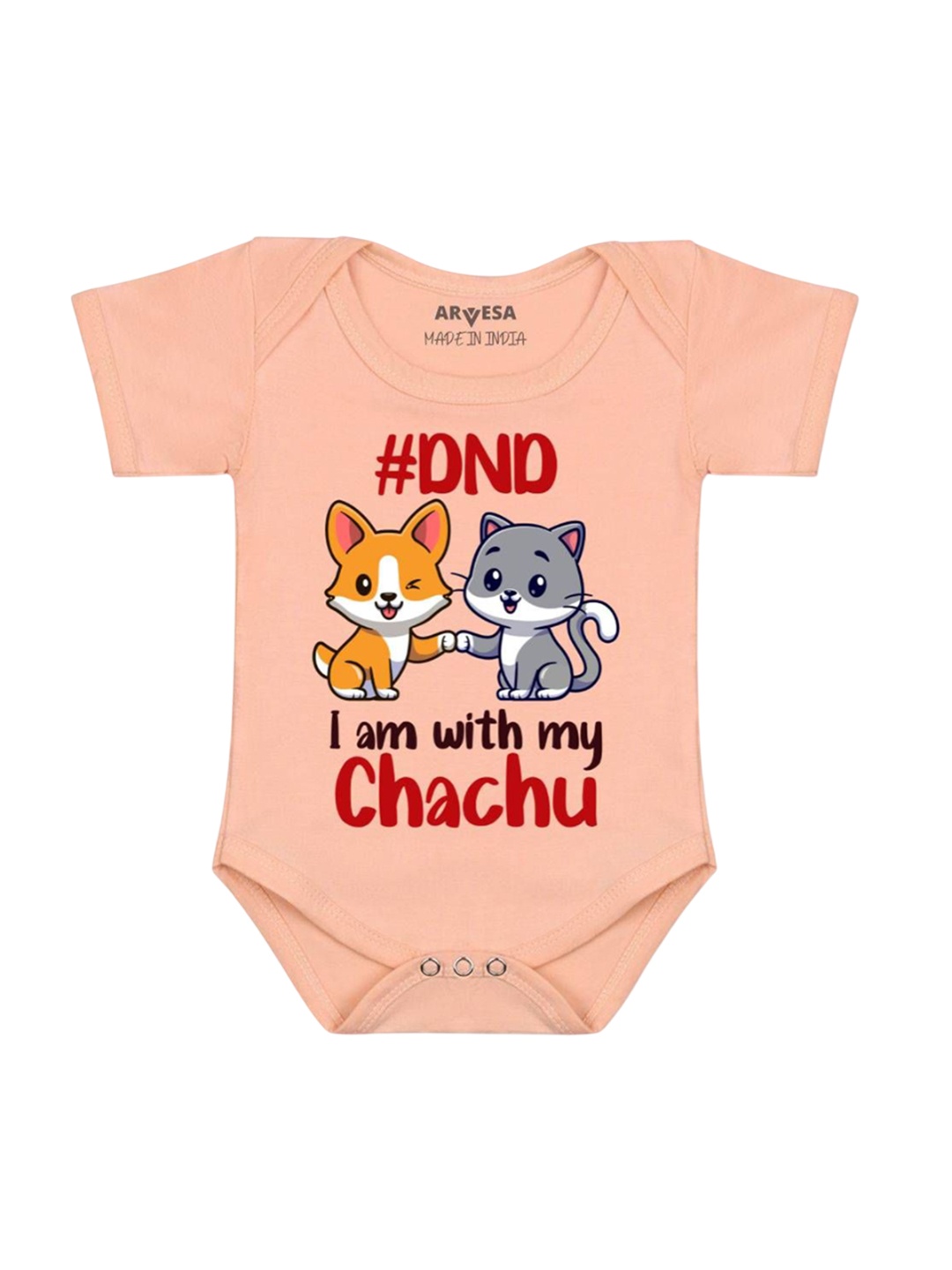 

Arvesa Dnd I Am With My Chachu Printed Romper, Peach