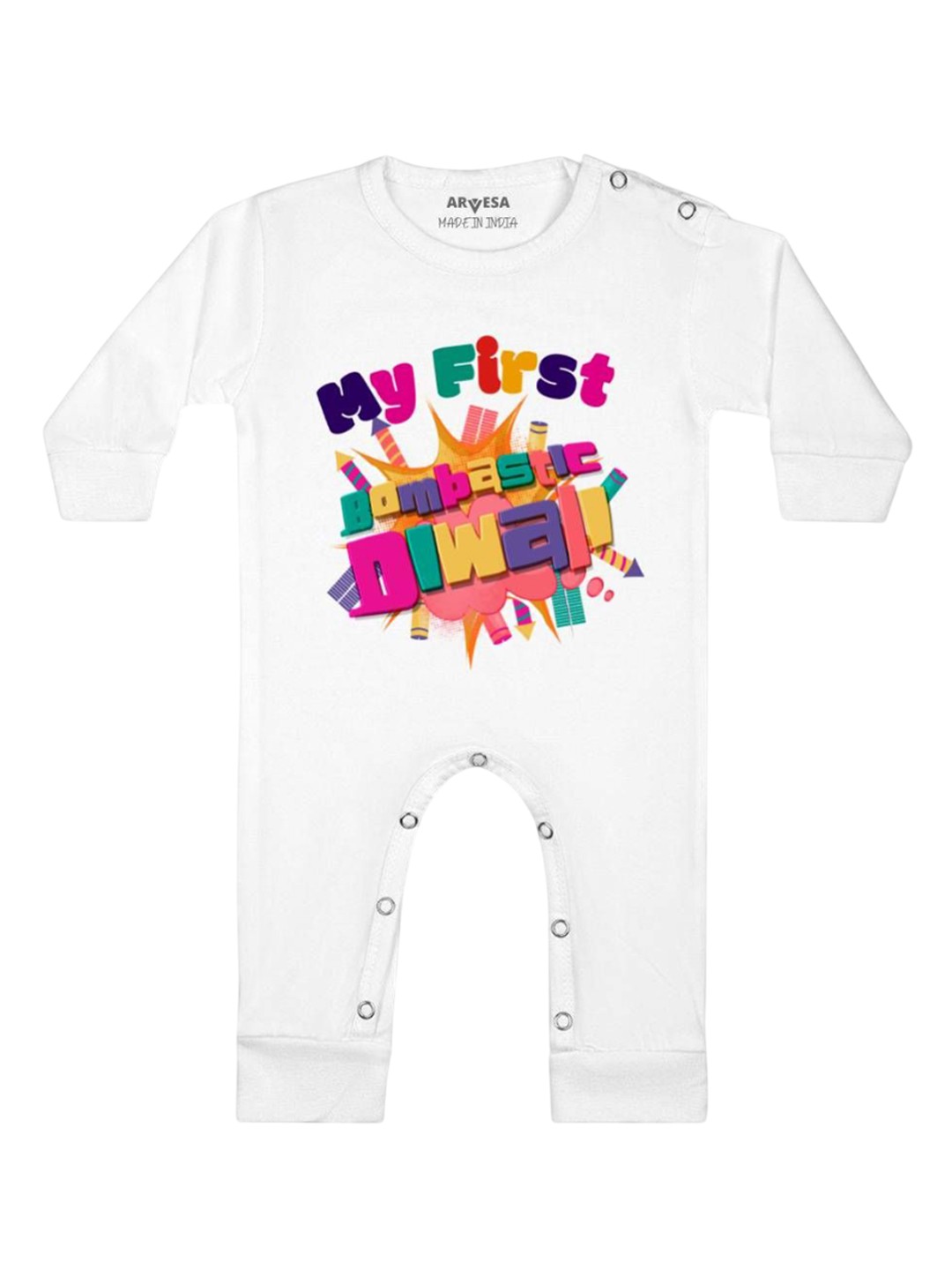 

Arvesa First Diwali Printed Baby Romper, White
