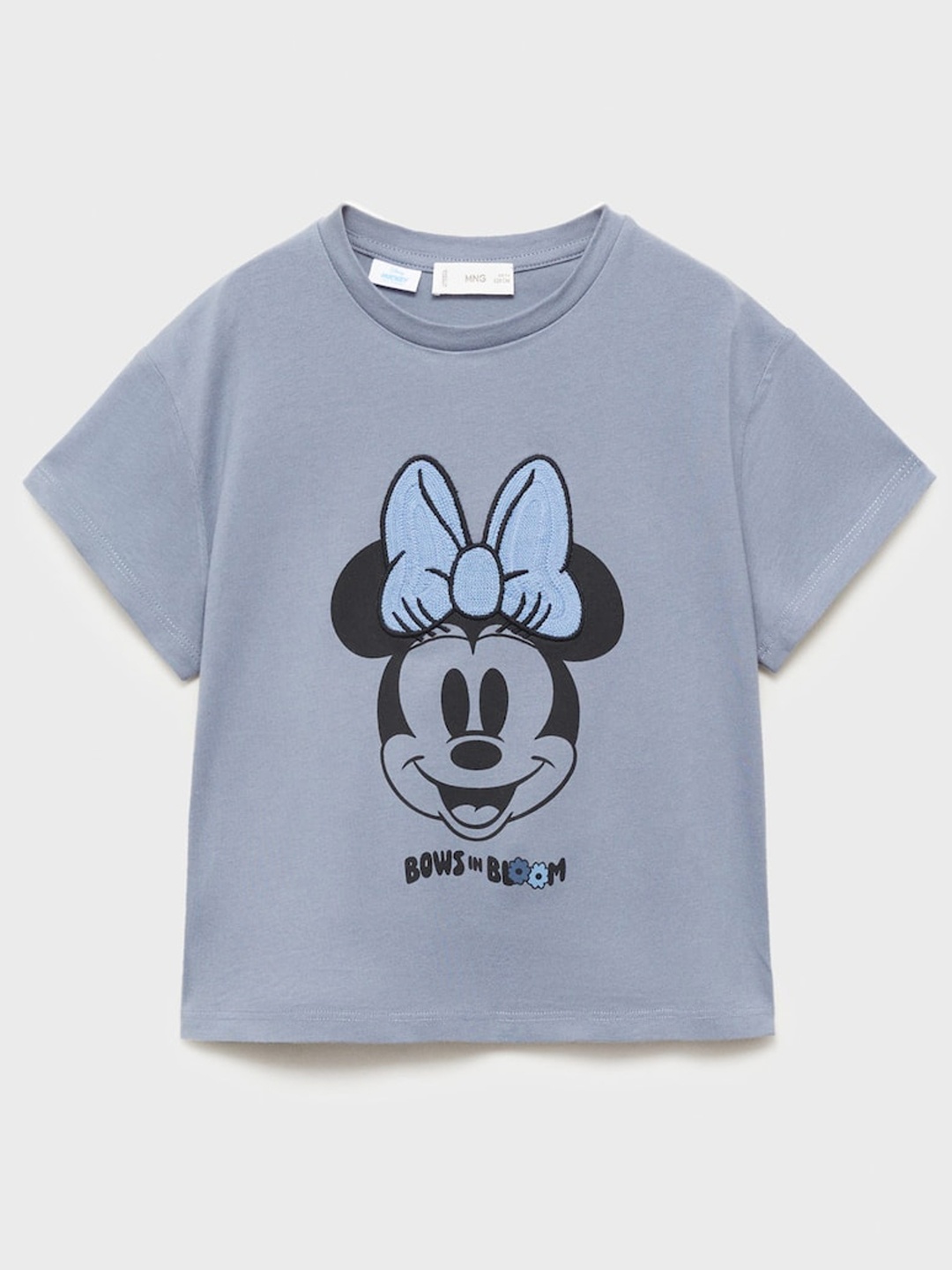 

Mango Kids Girls Minnie Mouse Printed Drop-Shoulder Sleeves Cotton T-shirt, Blue