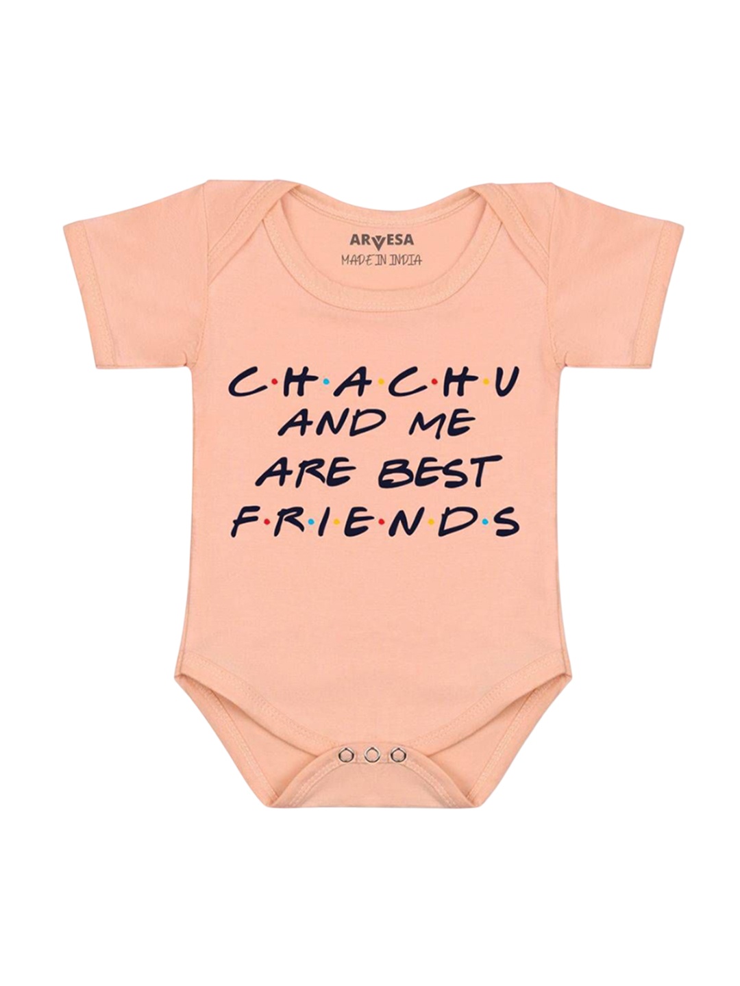 

Arvesa Chachu & Me Are Best Friend Printed Romper, Peach