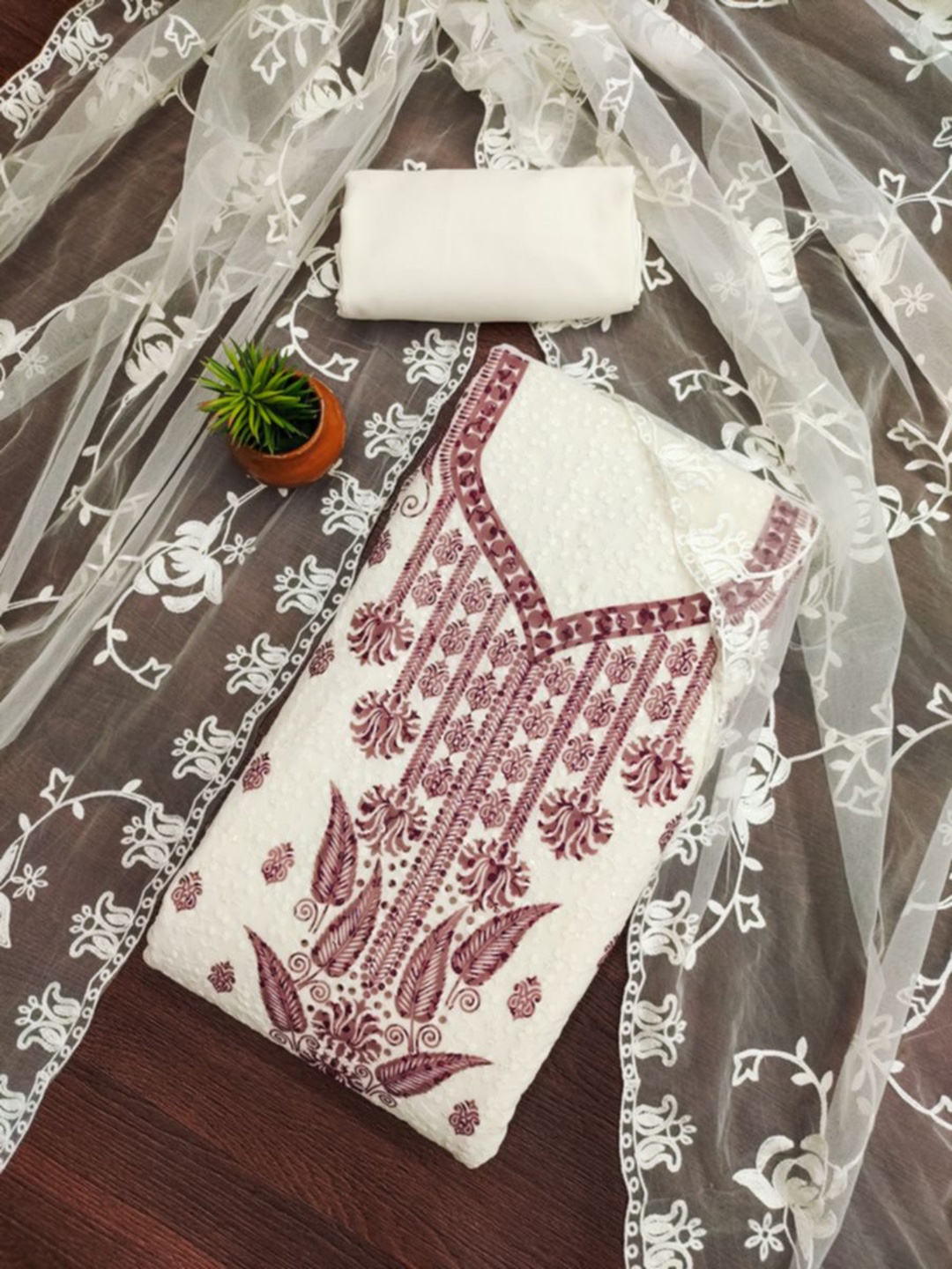 

ZEEPKART Unstitched Dress Material, Cream