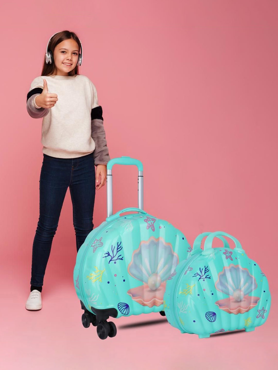 

Polo Class Unisex Kids Printed Waterproof Cabin Trolley Bag, Green