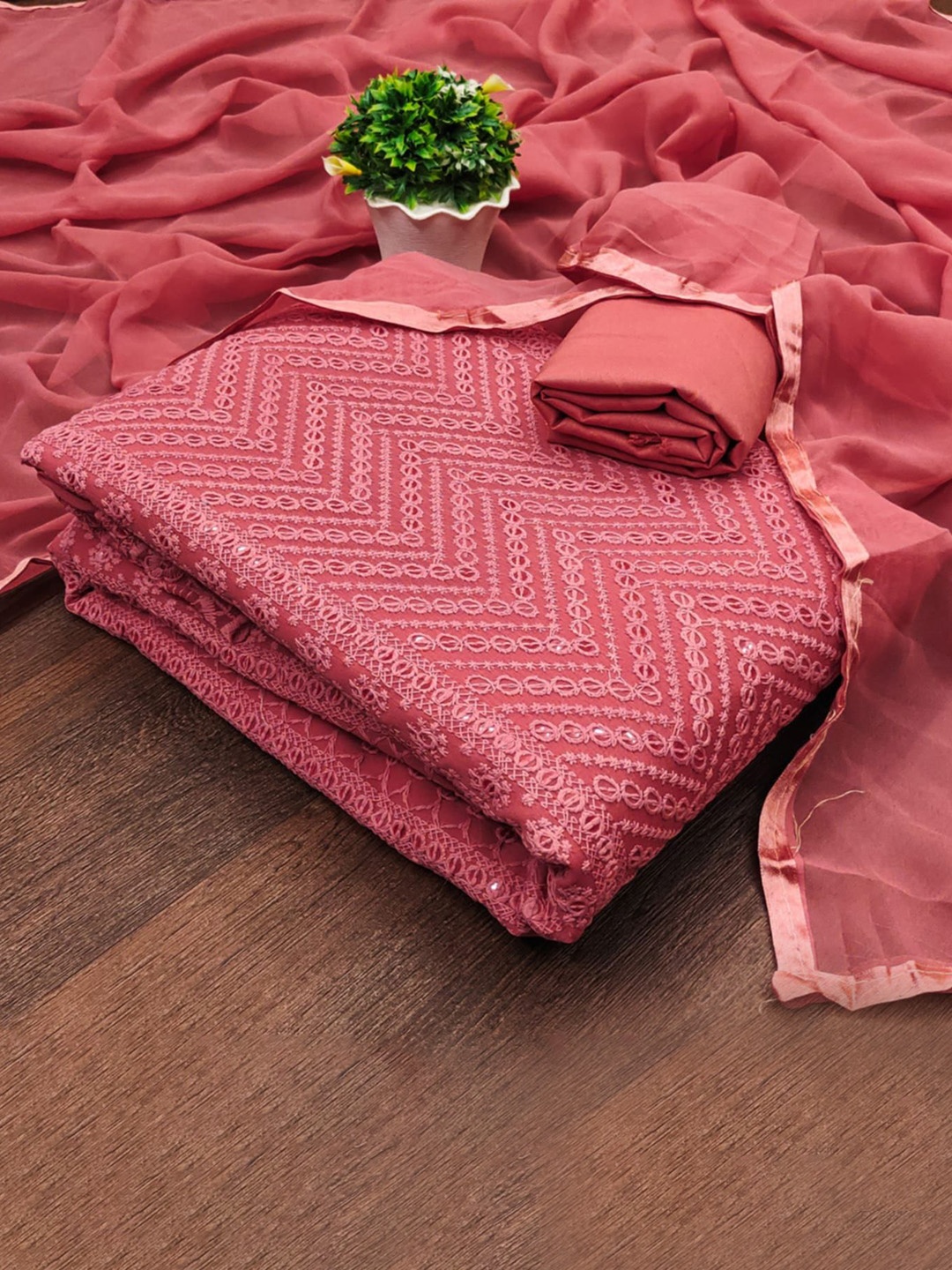 

ZEEPKART Unstitched Dress Material, Pink