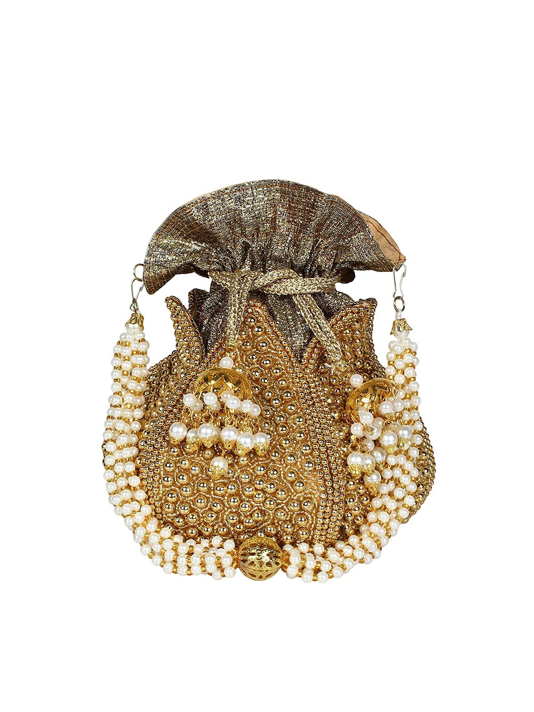 

VASTANS Embellished Potli Clutch With Shoulder Strap, Gold