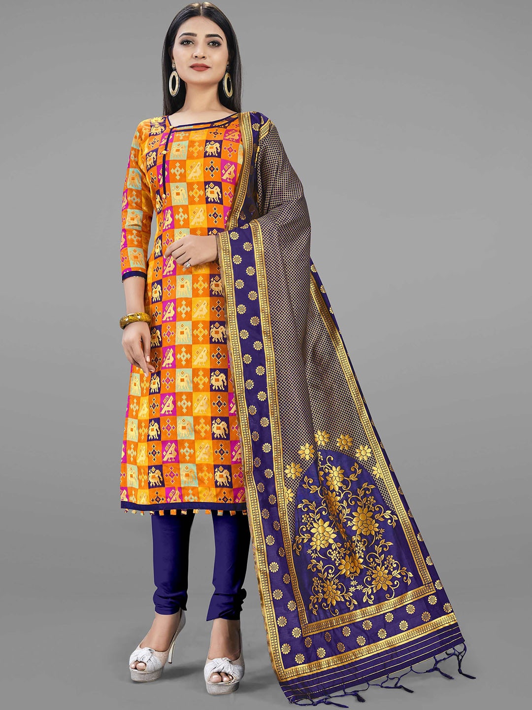 

SAINOOR Ethnic Motifs Woven Design Unstitched Dress Material, Yellow