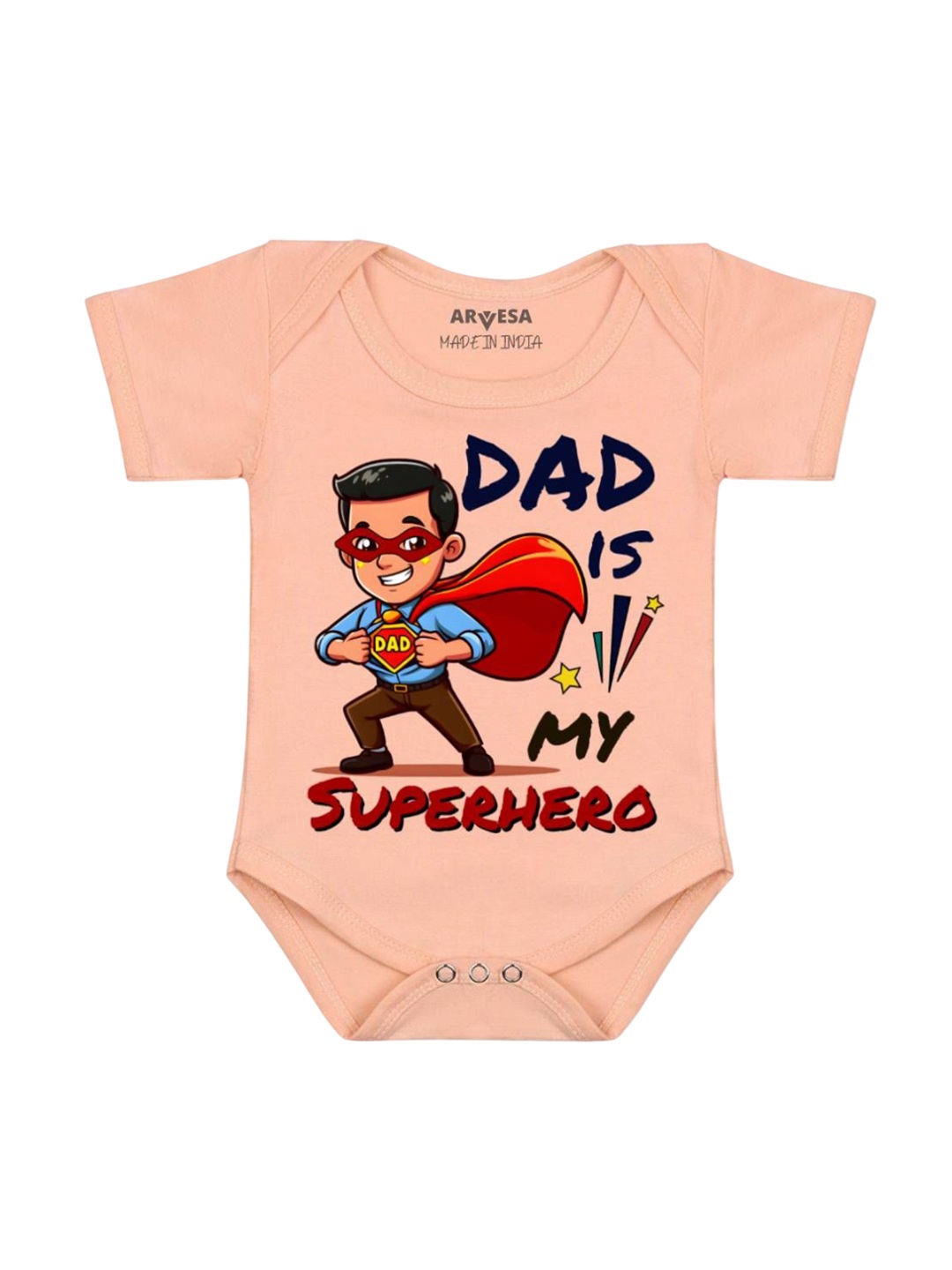 

Arvesa Kids Dad Is My Superhero Printed Romper, Peach