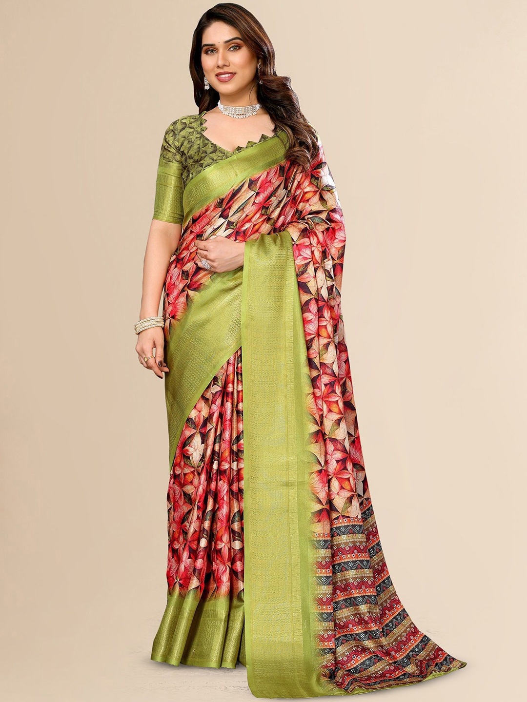 

Fashion FRICKS Ethnic Motifs Silk Cotton Saree, Green