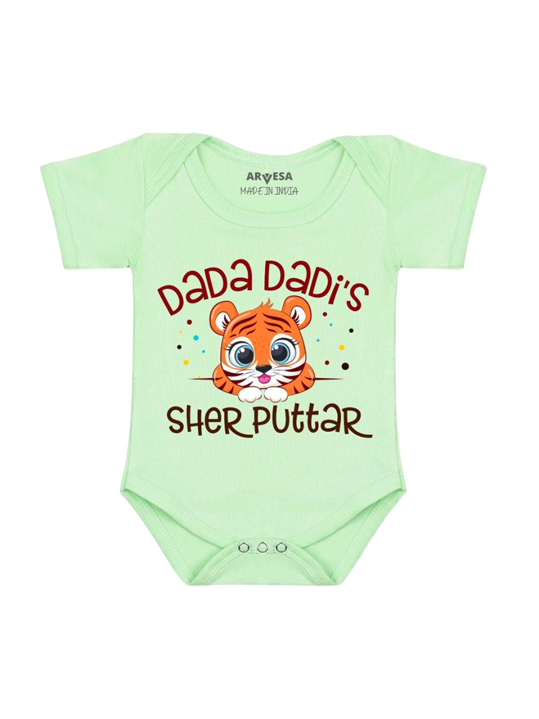 

Arvesa Dada Dadi Sher Puttar Printed Romper, Green