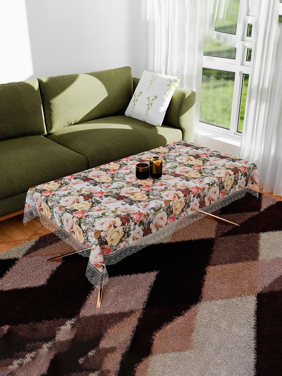 

Kuber Industries White & Pink Floral Printed Anti-Skid 4-Seater Table Cover