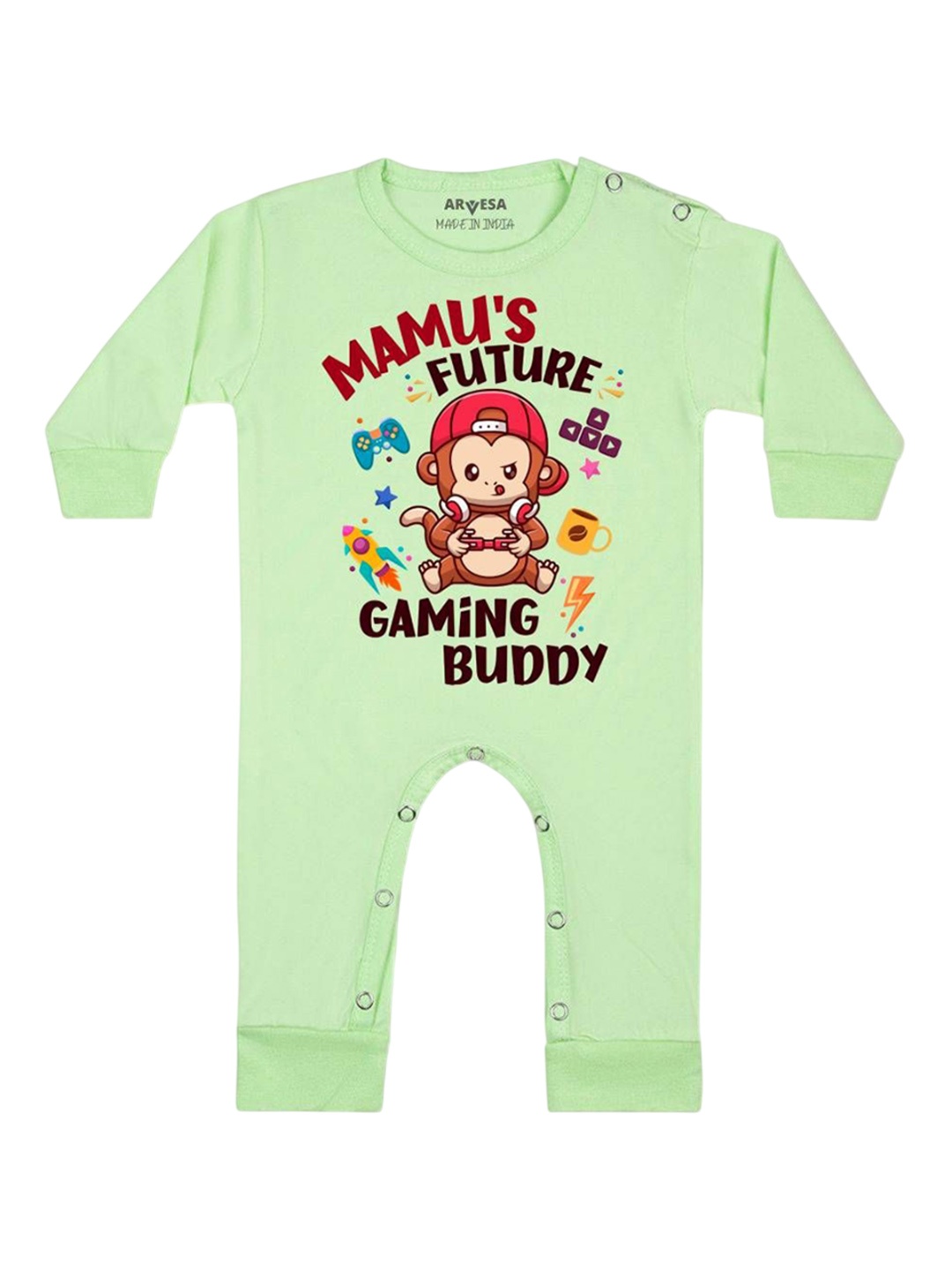 

Arvesa Kids Mamu Future Gaming Buddy Printed Baby Romper, Green