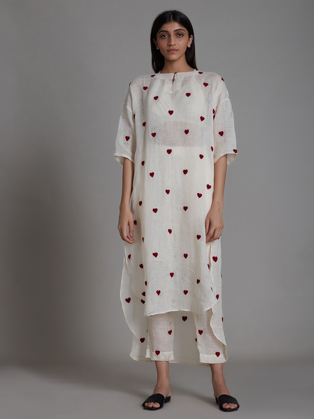 

MATI Print Linen A-Line Midi Dress, White