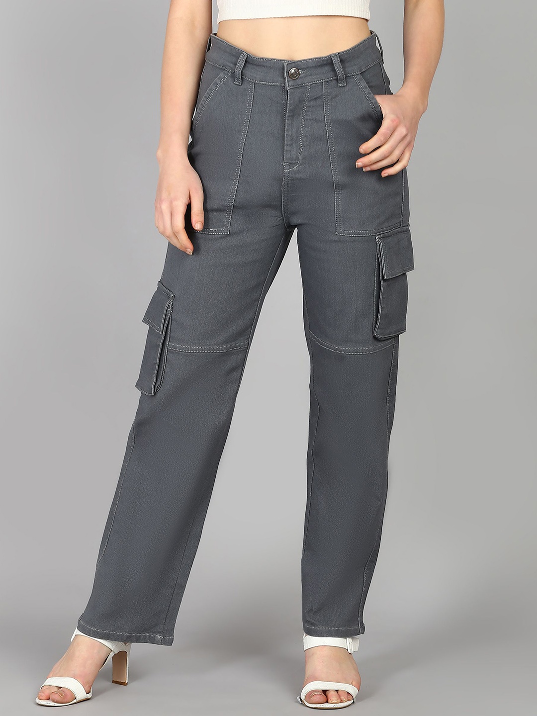 

DressBerry Women Comfort Straight Fit High-Rise Light Fade Acid Wash Stretchable Jeans, Grey