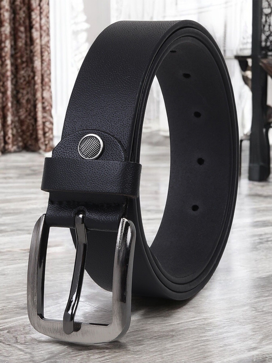 

Metronaut Men Textured Leather Formal Belt, Black
