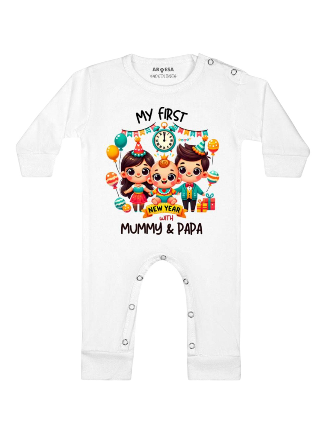 

Arvesa First New Year Printed Baby Romper, White