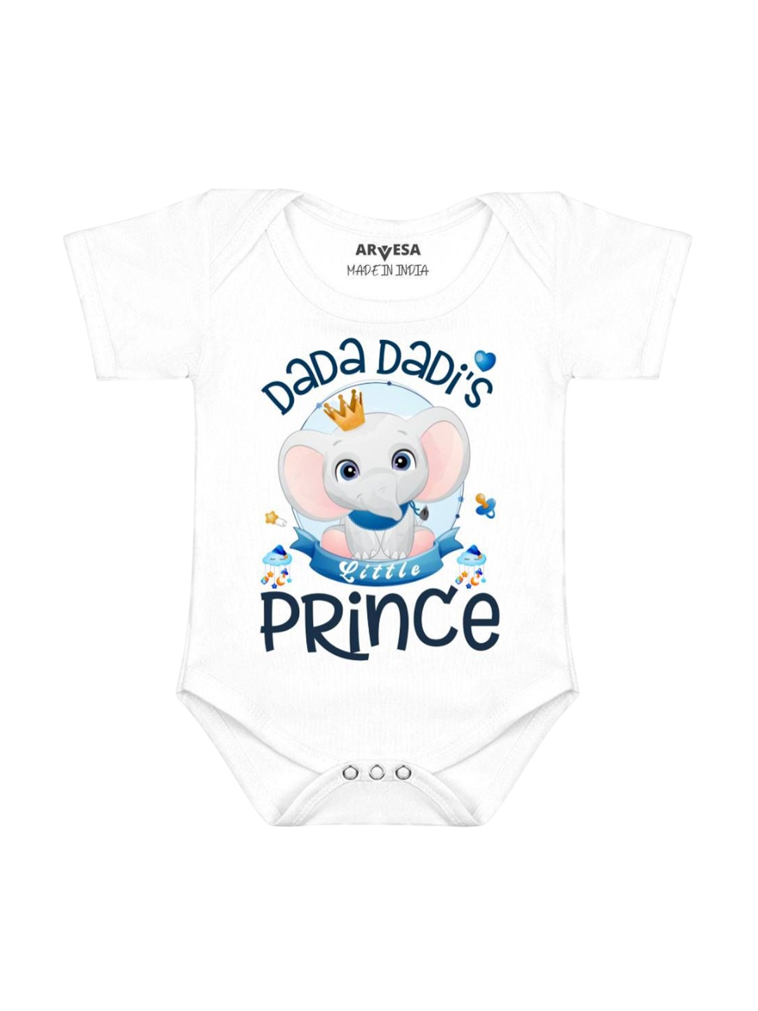 

Arvesa Kids Dada Dadi Little Prince Printed Cotton Romper, White