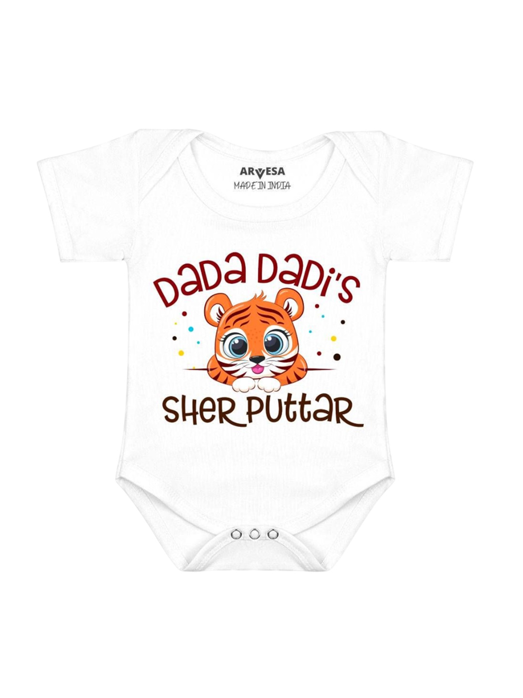 

Arvesa Kids Dada Dadi Sher Puttar Printed Romper, White