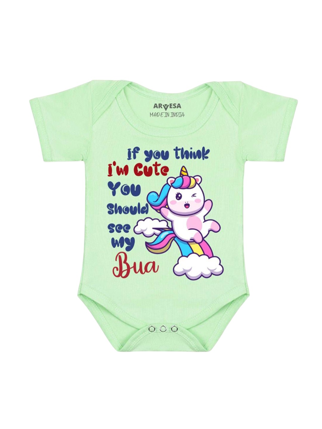 

Arvesa Kids I Am Cute You Should See My Bua Printed Romper, Green