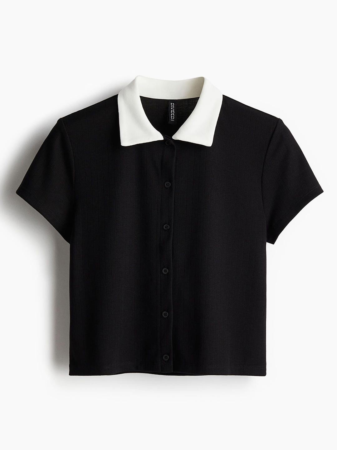 

H&M Ribbed Short-Sleeved Shirt, Black