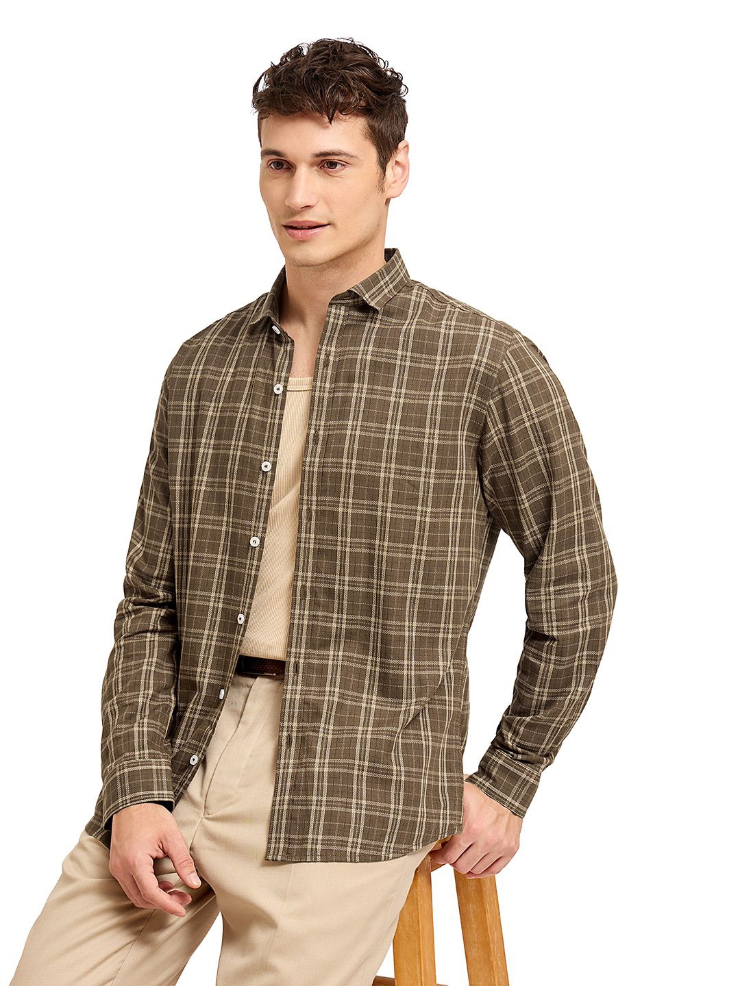 

Mast & Harbour Men Comfort Tartan Checks Opaque Checked Casual Shirt, Brown