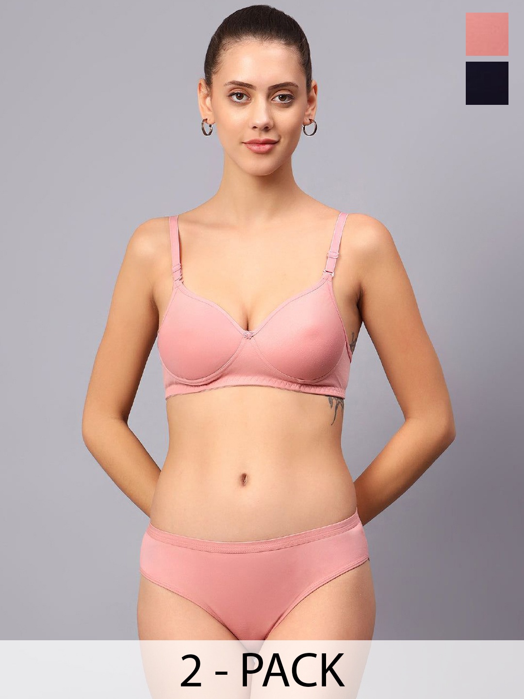 

Designer Bugs Pack Of 2 Cotton Non Padded Non Wired Lingerie Set NPLS-RG-NB-30B, Rose gold
