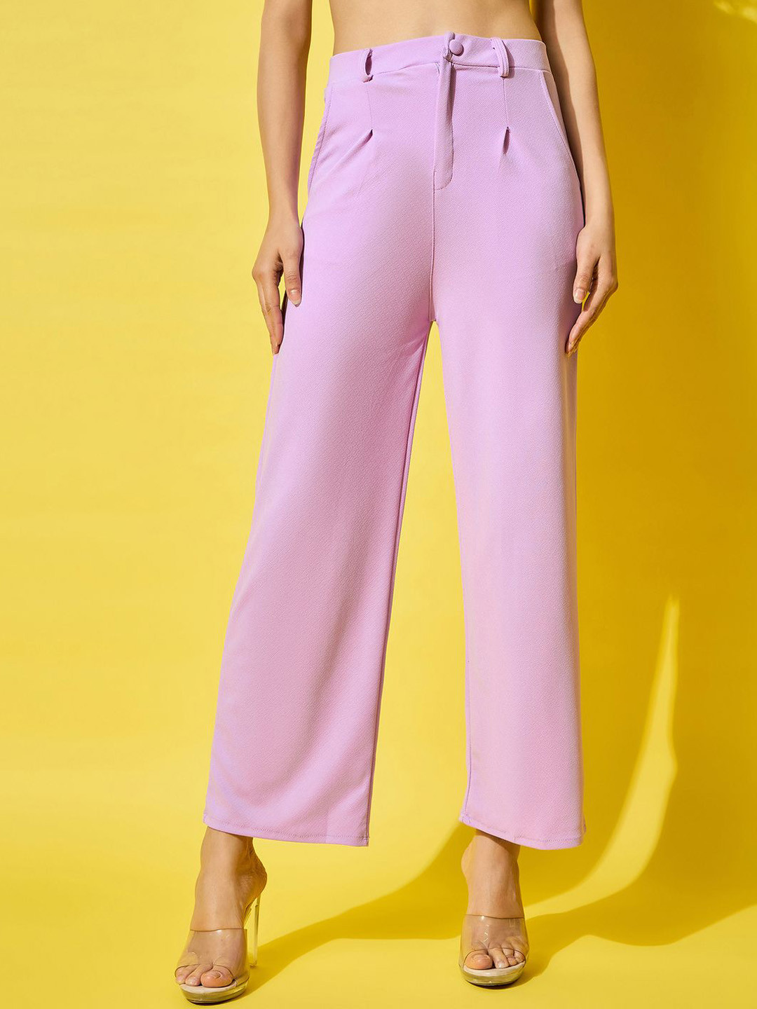 

DIMPY GARMENTS Women Relaxed High-Rise Easy Wash Trousers, Lavender