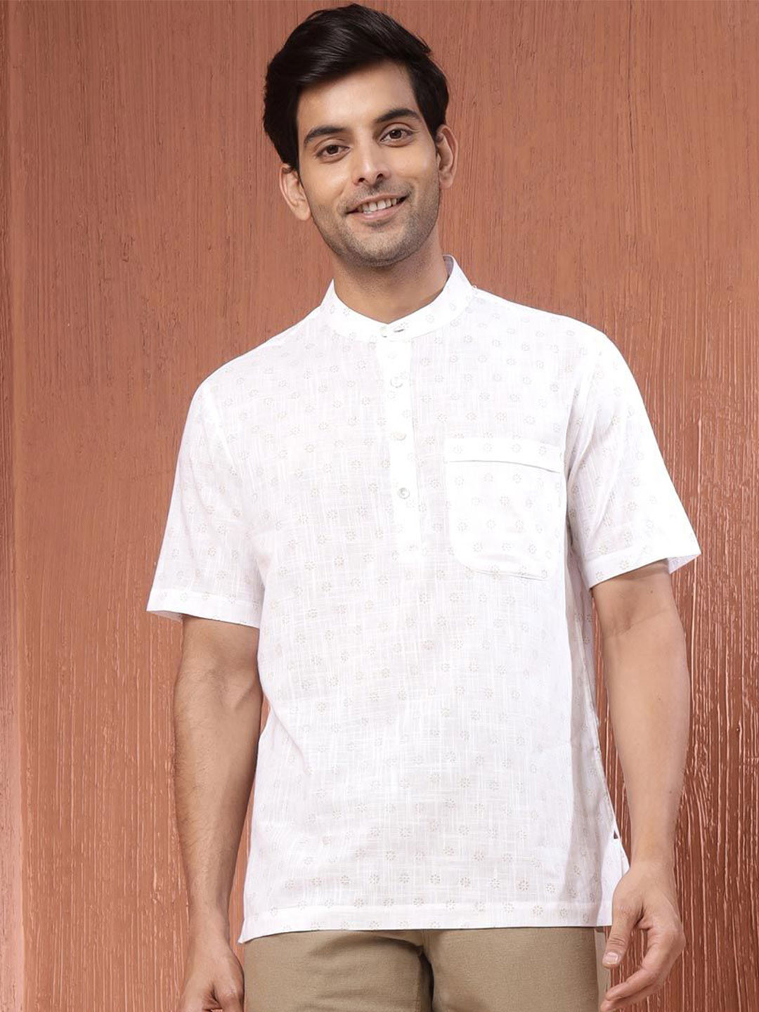 

Fabindia Men Opaque Printed Casual Shirt, White