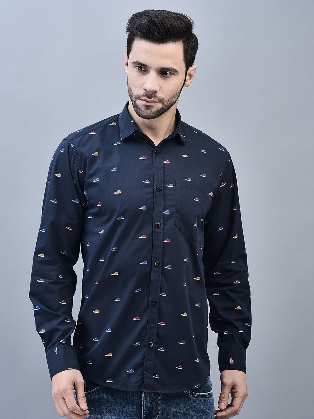 

CODE OF HONOUR Men Comfort Opaque Printed Casual Shirt, Blue