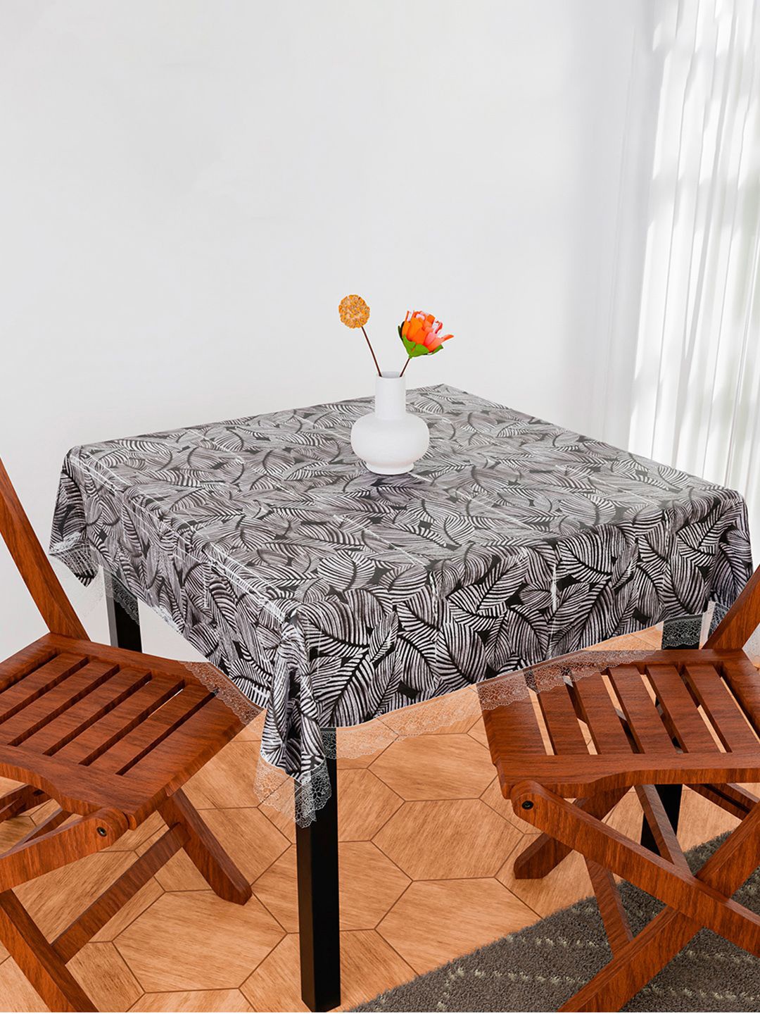 

Kuber Industries Black & White Floral Printed Anti-Skid 2-Seater Table Cover