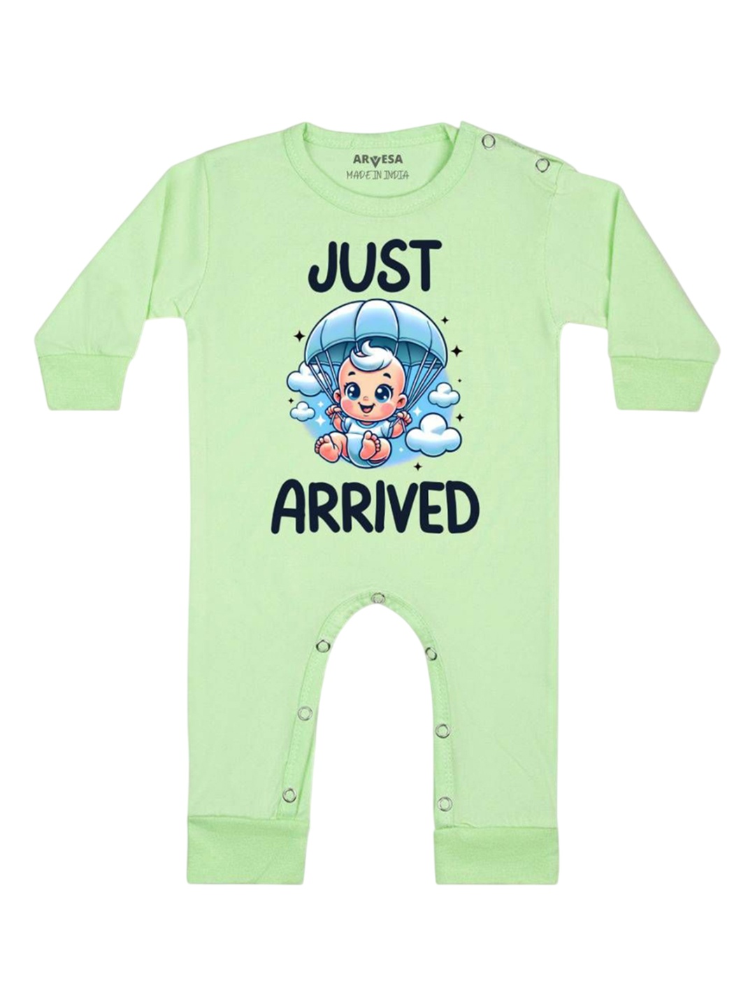 

Arvesa One Month Baby Boy Printed Baby Romper, Green
