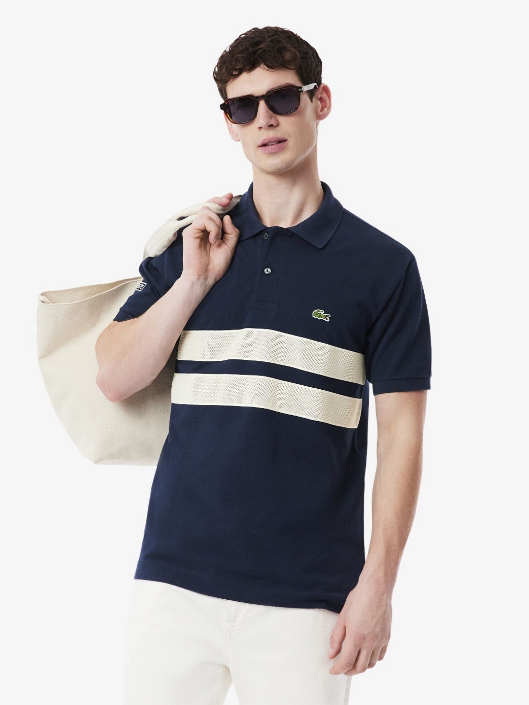 

Lacoste Men Striped Polo Collar Applique T-shirt, Navy blue