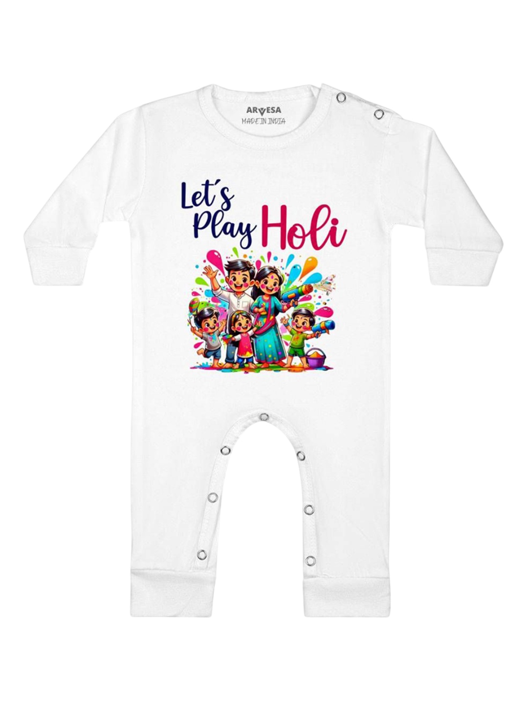 

Arvesa Infants Kids Lets Play Holi Printed Bodysuit, White