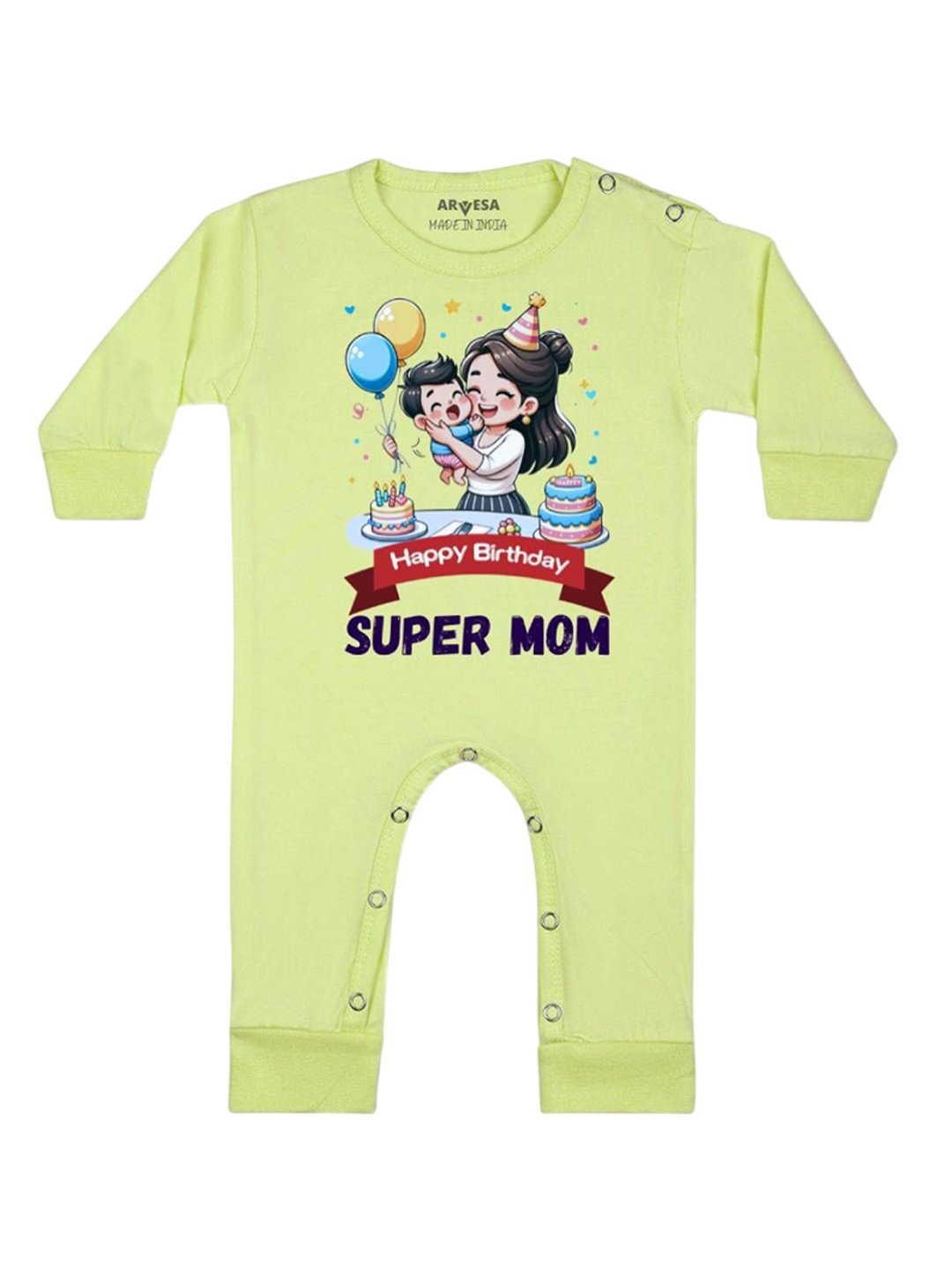 

Arvesa Kids Happy Birthday Super Mom Printed Baby Romper, Yellow