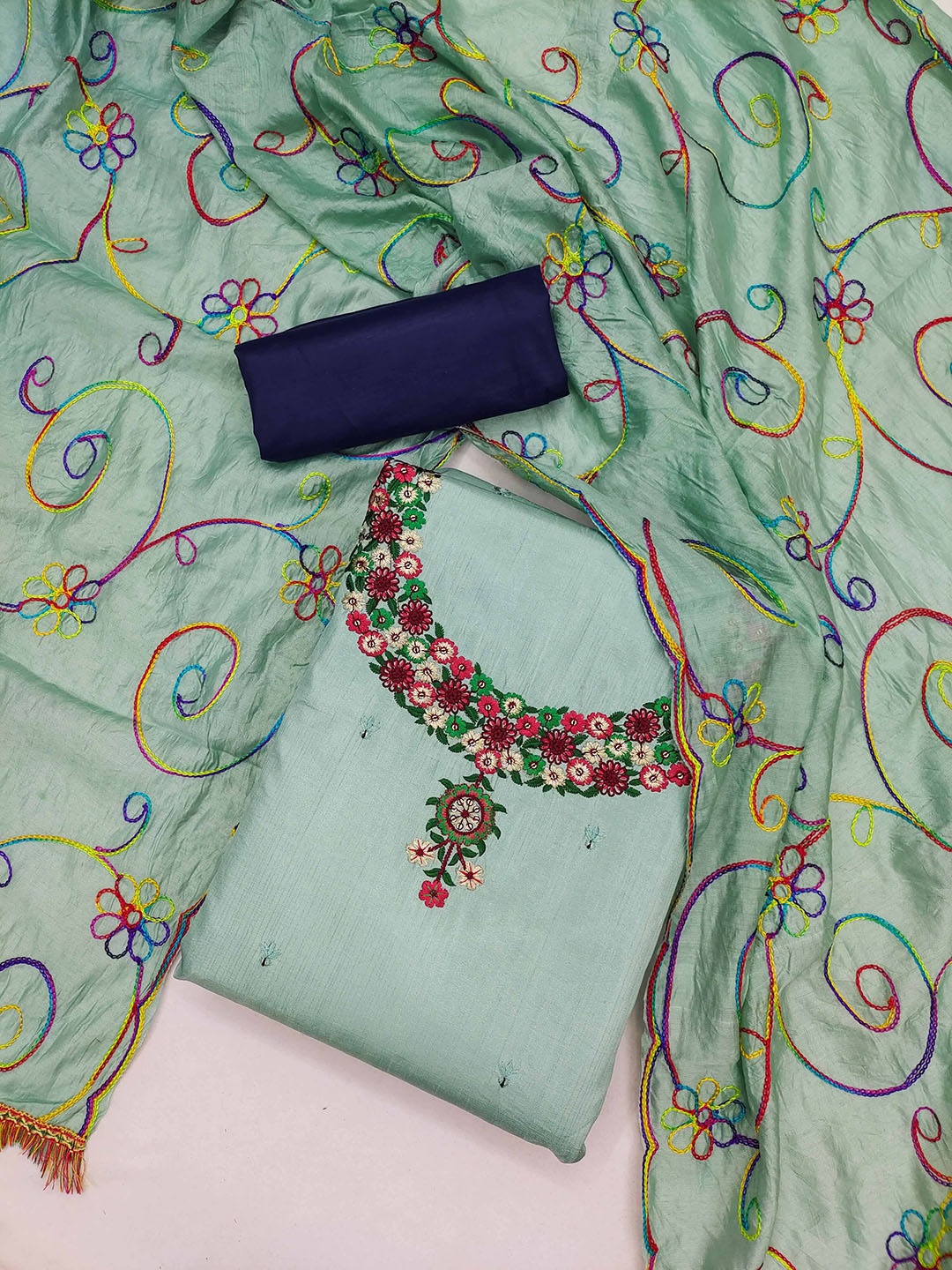 

SAINOOR Embroidered Pure Silk Unstitched Dress Material, Sea green