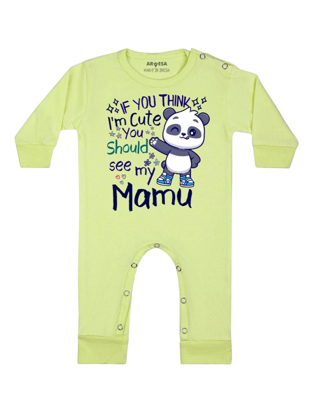 

Arvesa Kids I Am Cute You Should See My Mamu Printed Baby Romper, Yellow