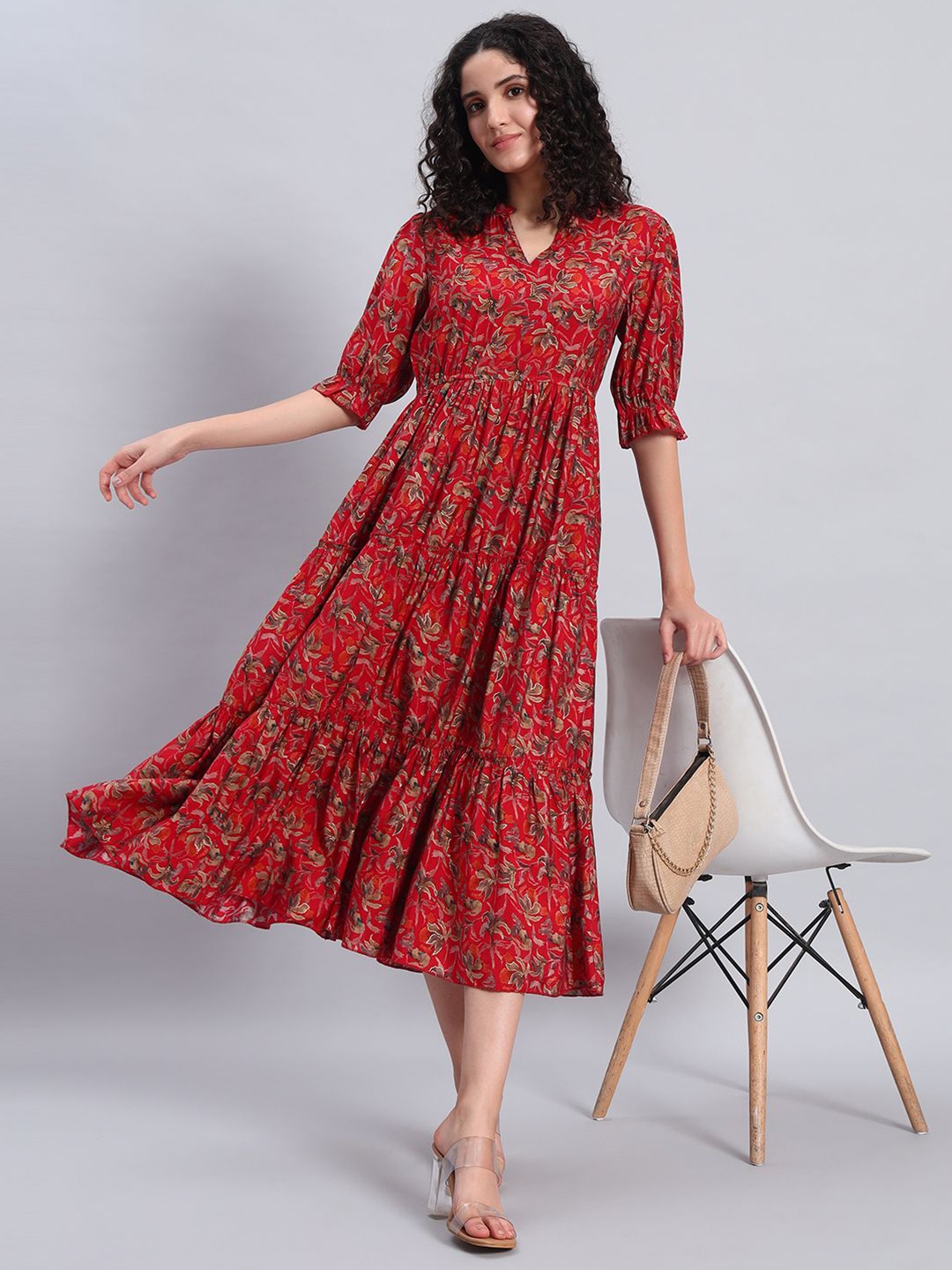 

PIDAVLIYA'S Print A-Line Three-Quarter Dress, Red