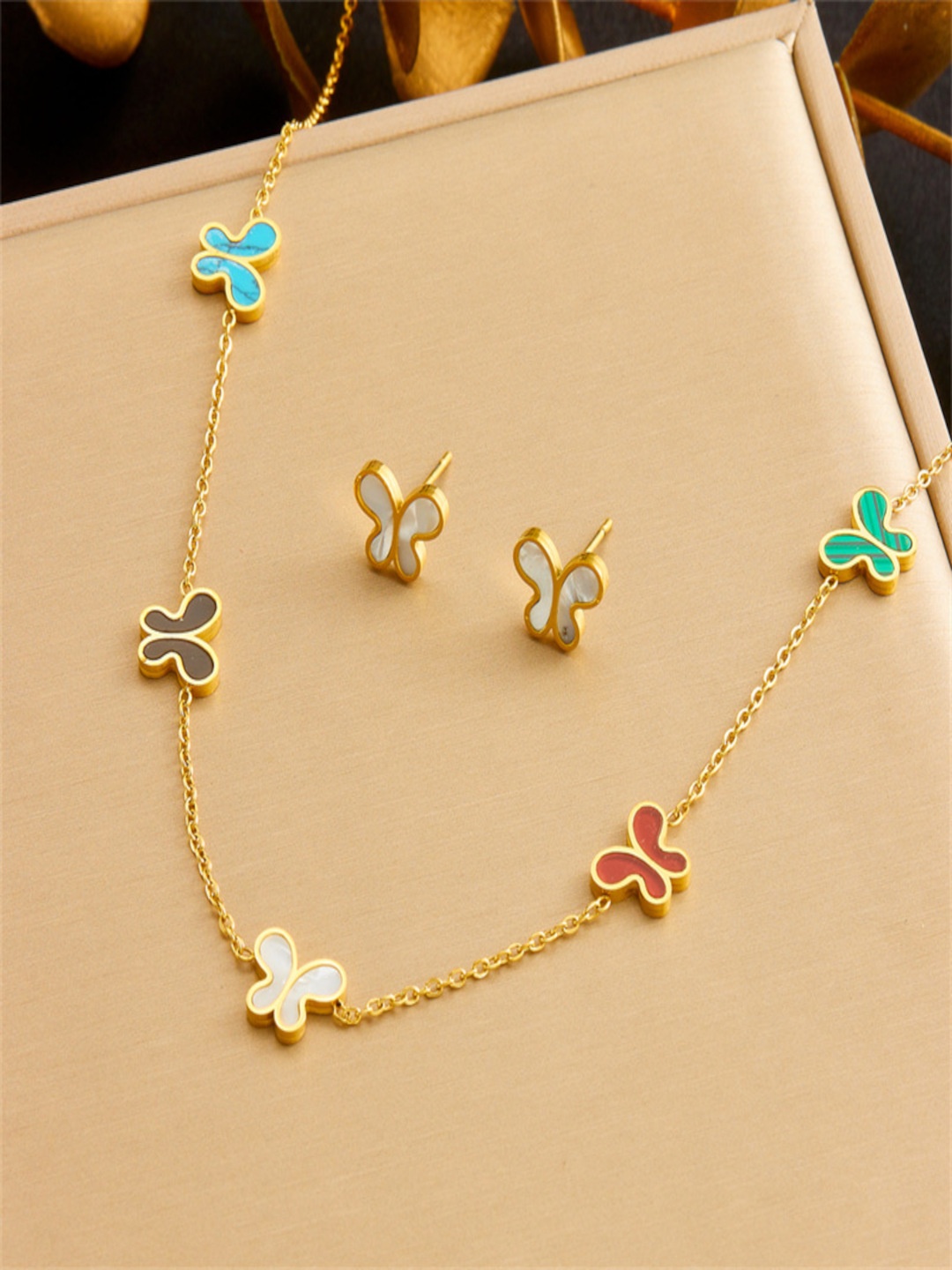 

DressBerry Enamelled Butterfly Shaped Jewellery Set, Gold