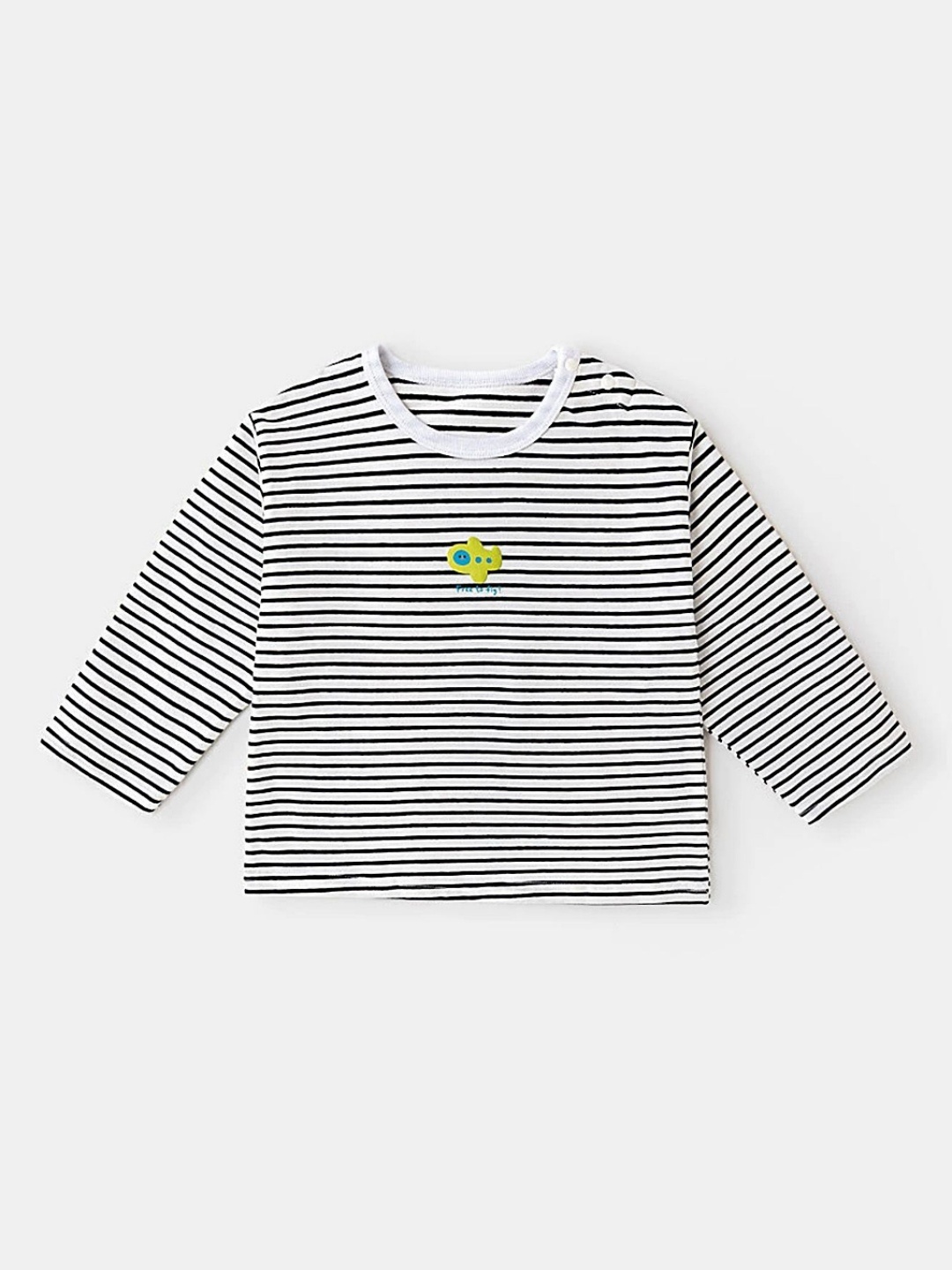 

LULU & SKY Girls Striped Round Neck Cotton T-shirt, White