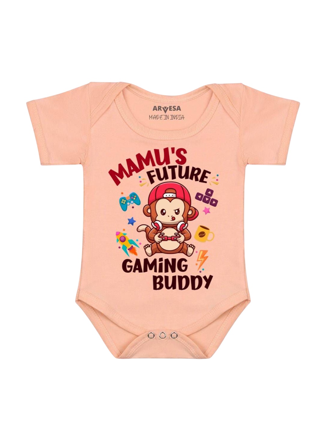 

Arvesa Mamu Future Gaming Buddy Printed Romper, Peach