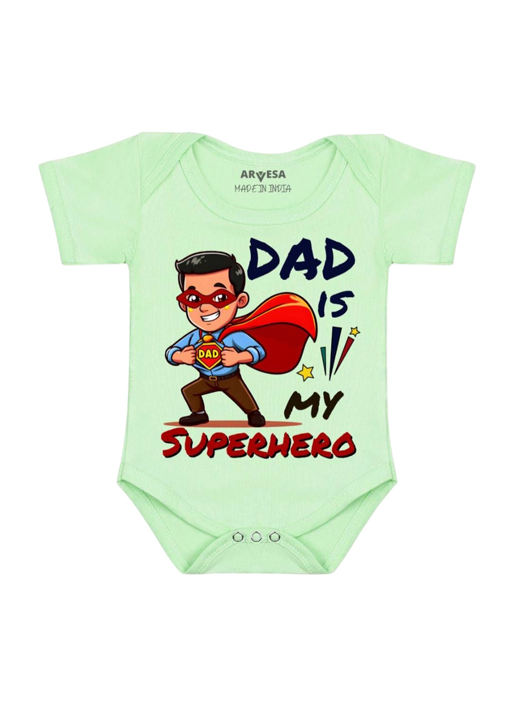 

Arvesa Kids Dad Is My Superhero Printed Romper, Green