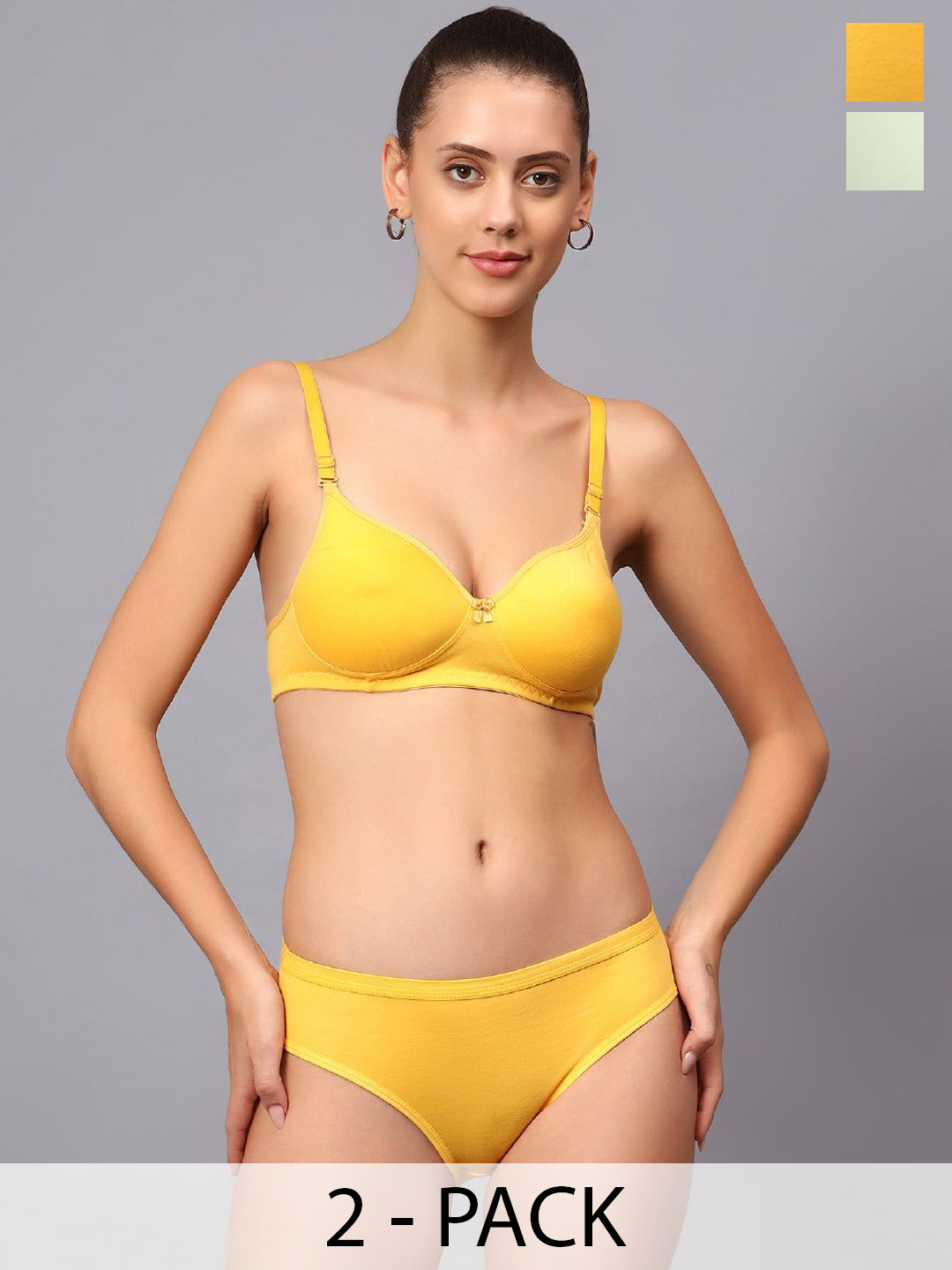 

Designer Bugs Pack Of 2 Cotton Non Padded Non Wired Lingerie Set NPLS-Y-LG-30B, Yellow
