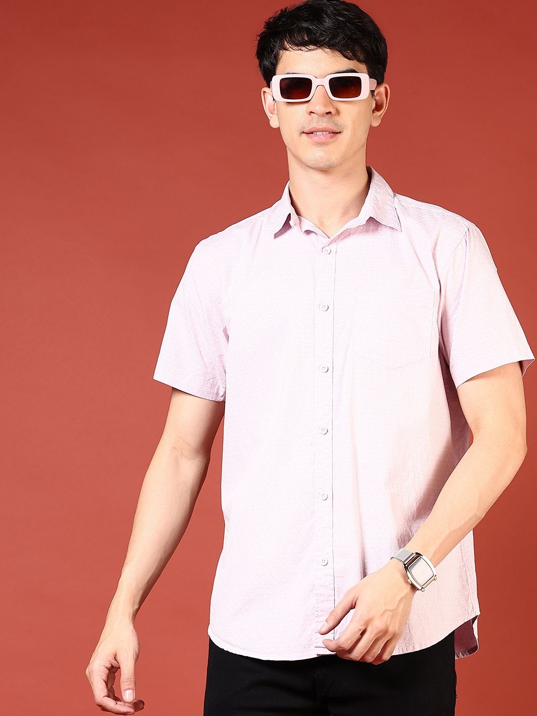 

V-Mart Men Opaque Printed Casual Shirt, Pink