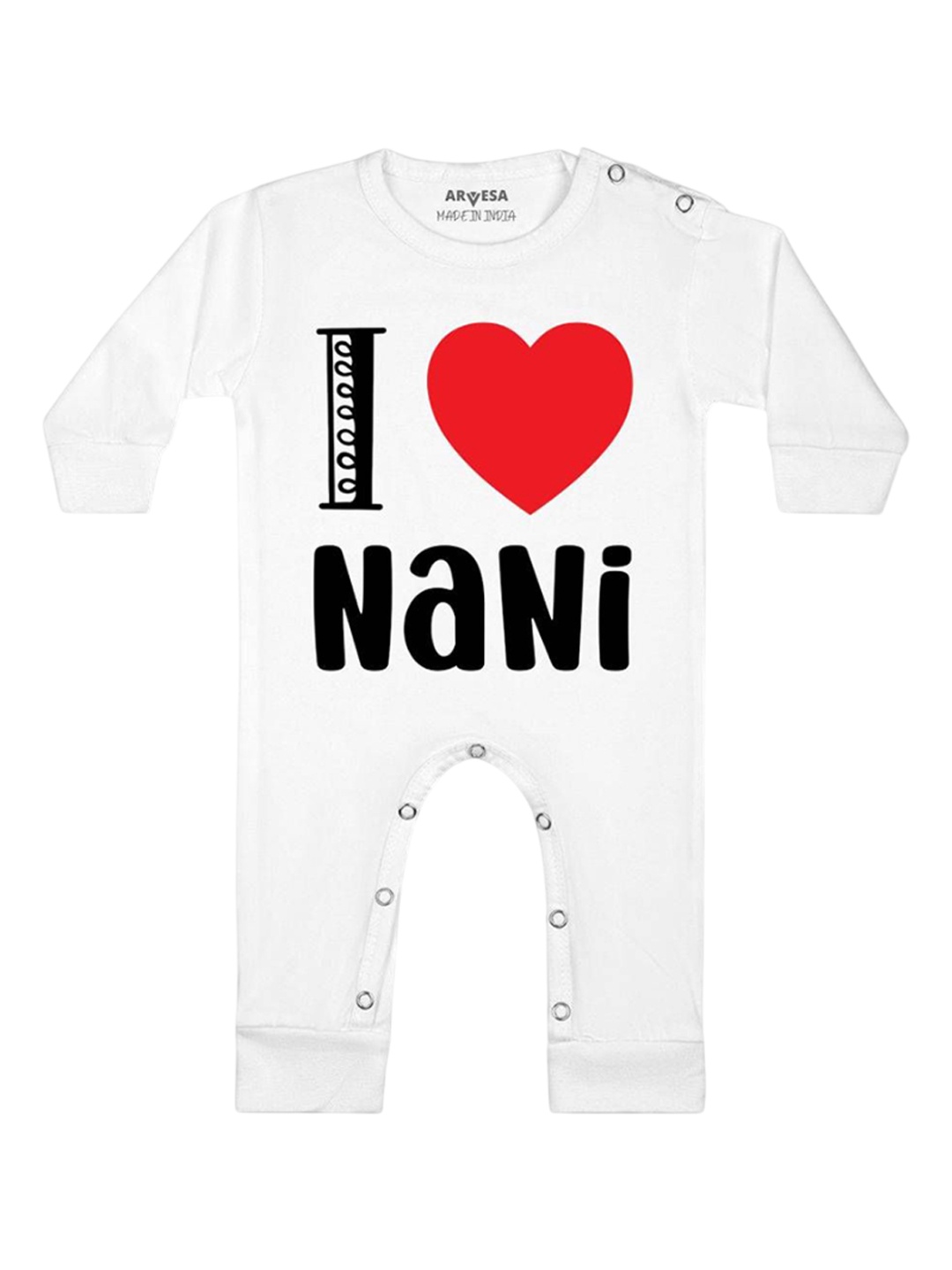 

Arvesa Kids I Love Nani Printed Baby Romper, White