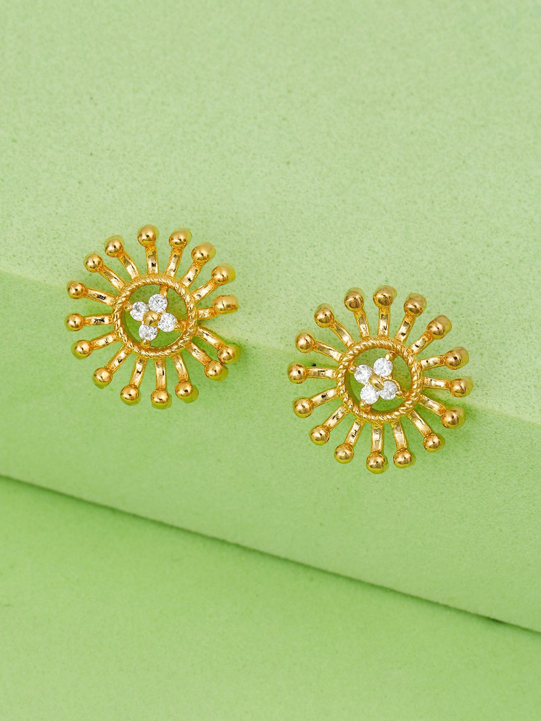 

MAIRA 925 Sterling Silver Rhodium-Plated Cubic Zirconia-Studded Classic Studs, Gold
