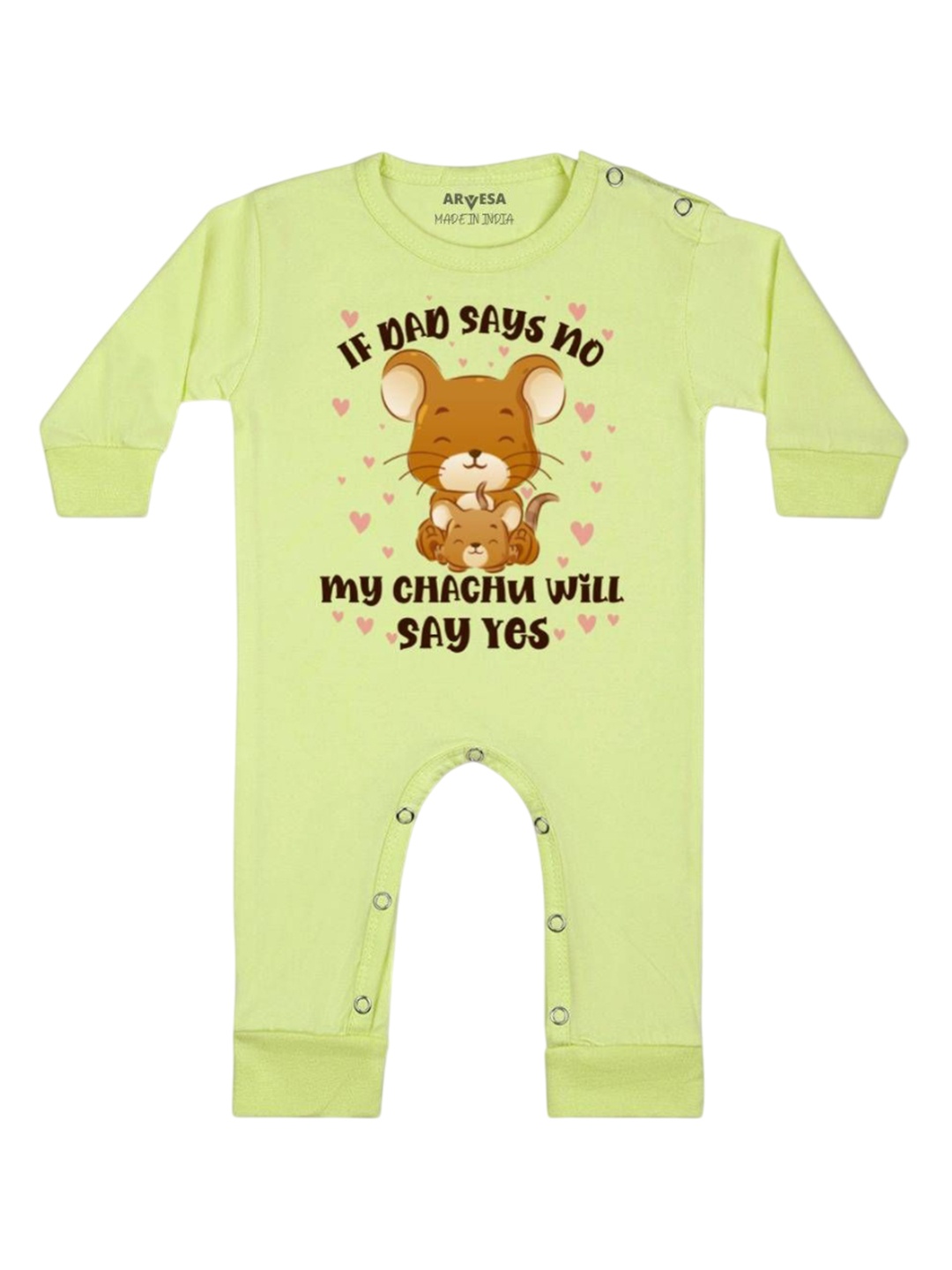 

Arvesa Kids If Dad Say No My Chachu Printed Baby Romper, Yellow