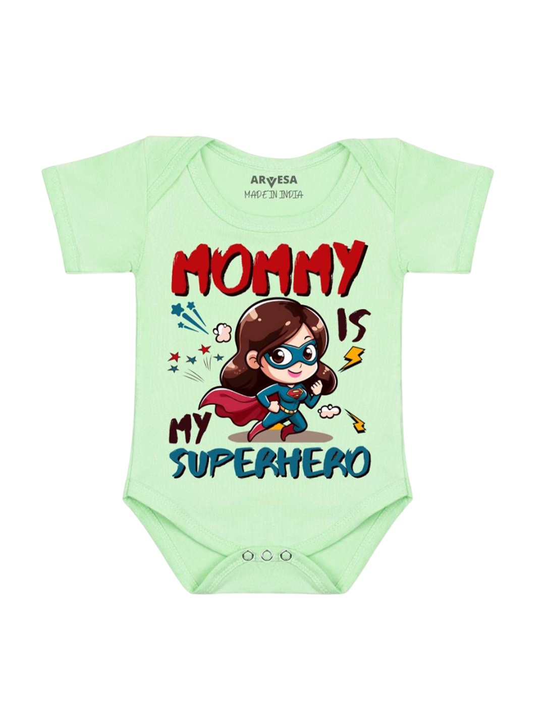 

Arvesa Kids Mommy Is My Superhero Printed Romper, Green